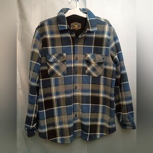 Men's Blue and Black Plaid Shirt Jacket
